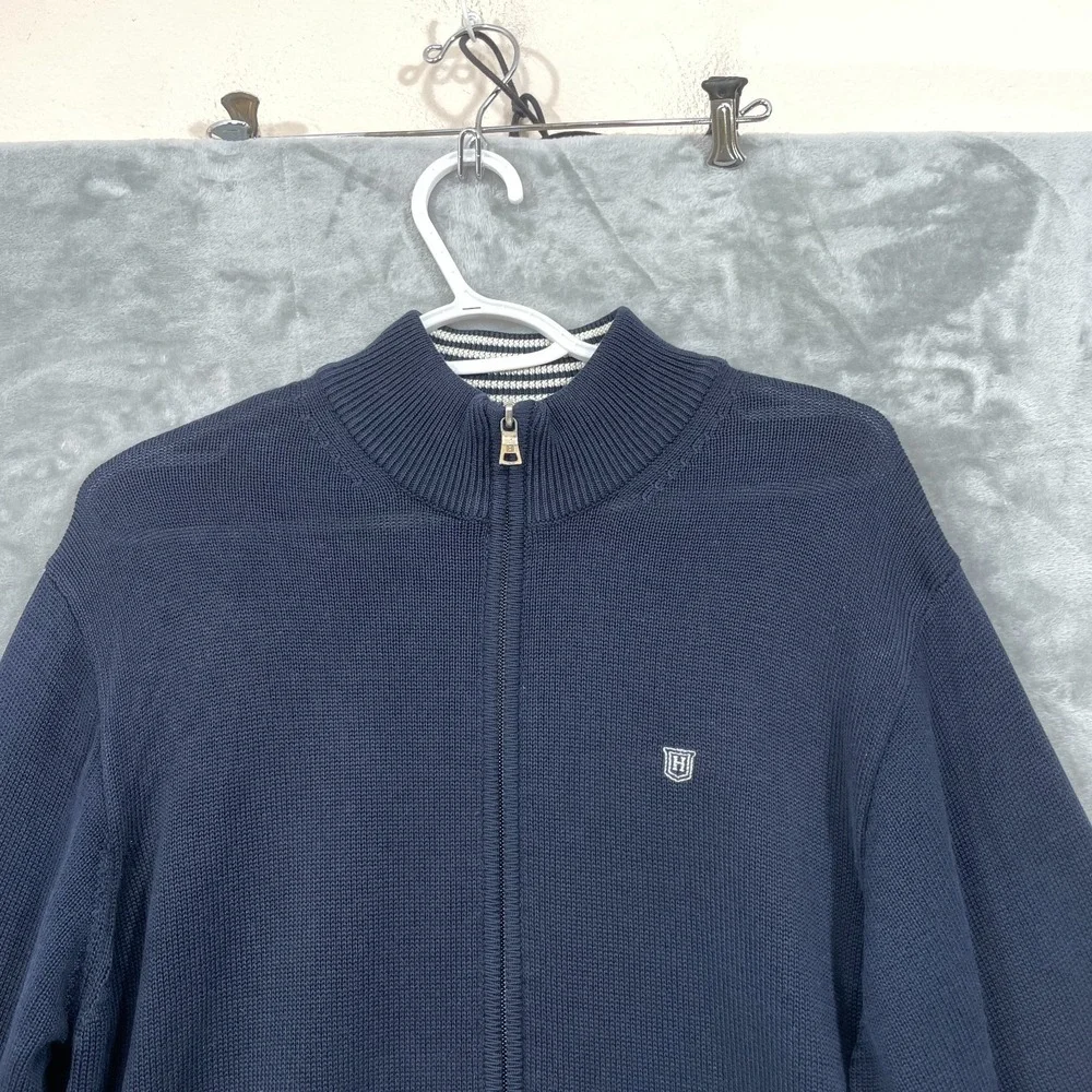 Hackett London Full Zip Cardigan All Cotton Knit Navy Men's Size L Made in Italy